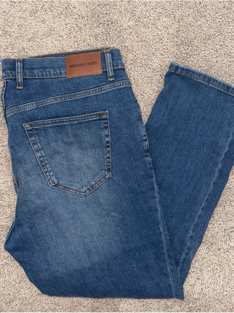 Michael Kors Men’s Denim Straight Jeans in Blue with Tan Patch